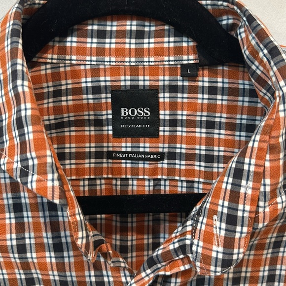 Hugo Boss Men’s Orange Plaid Button Down Shirt, Size Large - Picture 2 of 5